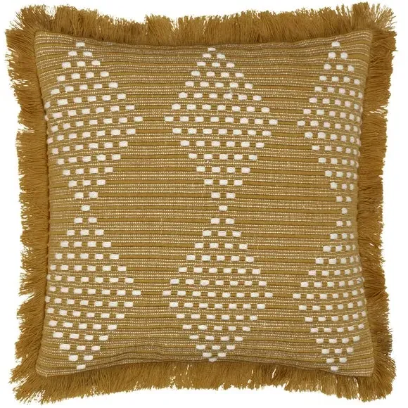 Square Cushion with Fringe Trim - Gold, PET