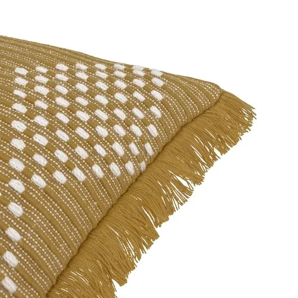 Square Cushion with Fringe Trim - Gold, PET