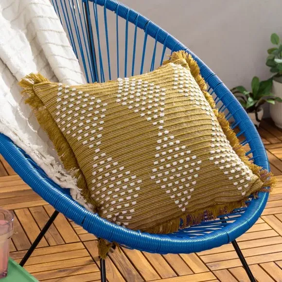 Square Cushion with Fringe Trim - Gold, PET image
