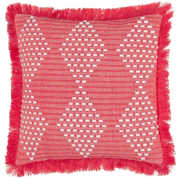 Square Cushion with Fringe Trim - Pink, PET