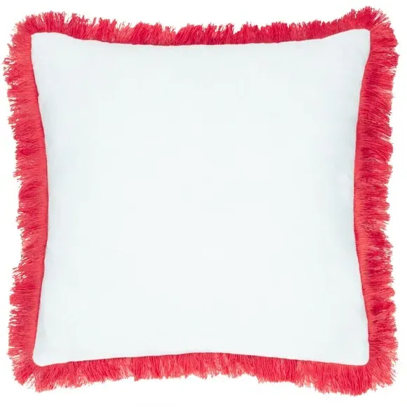 Square Cushion with Fringe Trim - Pink, PET