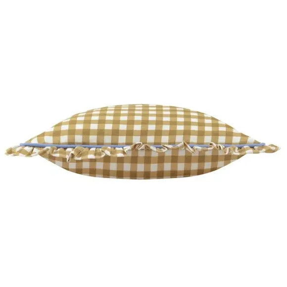 Square Cushion with Gingham Pattern - Gold, Cotton