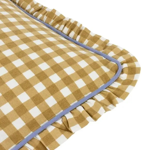 Square Cushion with Gingham Pattern - Gold, Cotton