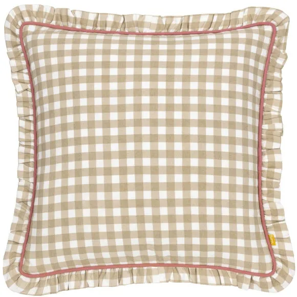 Square Cushion with Gingham Pattern - Natural, Cotton