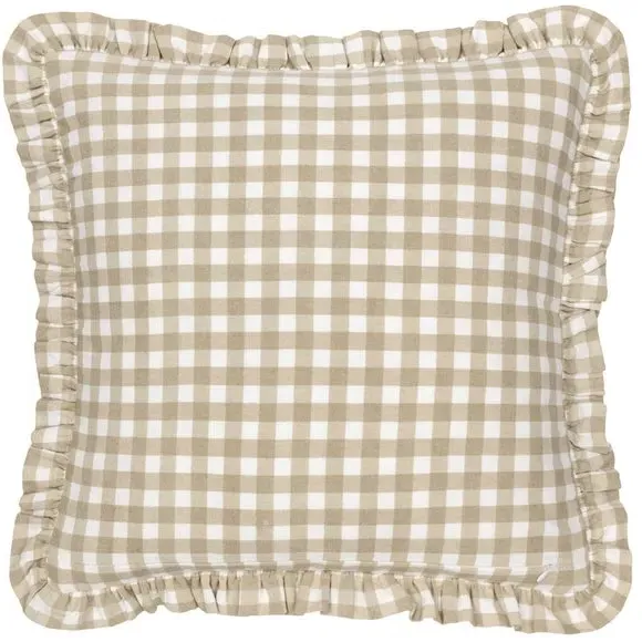 Square Cushion with Gingham Pattern - Natural, Cotton