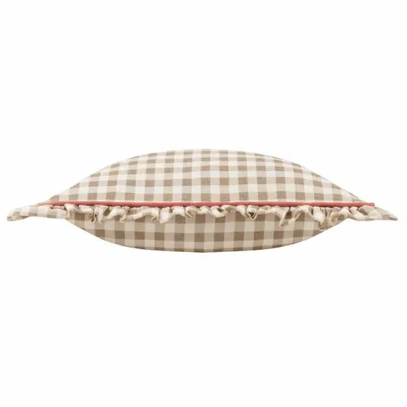 Square Cushion with Gingham Pattern - Natural, Cotton