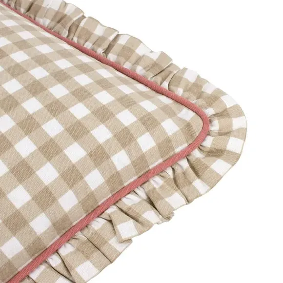 Square Cushion with Gingham Pattern - Natural, Cotton