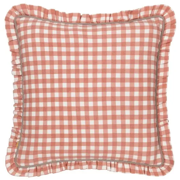 Square Cushion with Gingham Pattern - Rose, Cotton