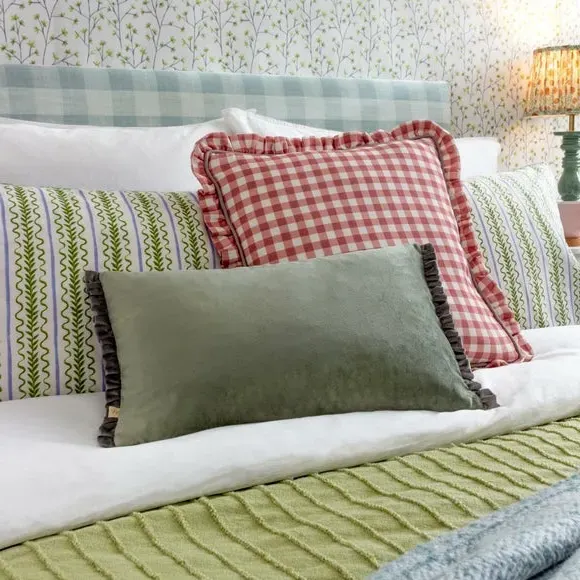 Square Cushion with Gingham Pattern - Rose, Cotton