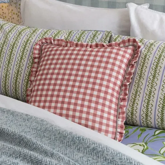 Square Cushion with Gingham Pattern - Rose, Cotton