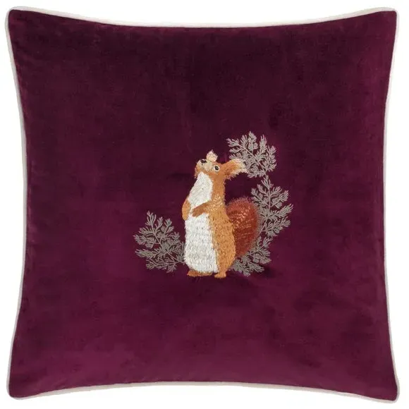 Square Cushion with Piped Edge - Plum, Velvet