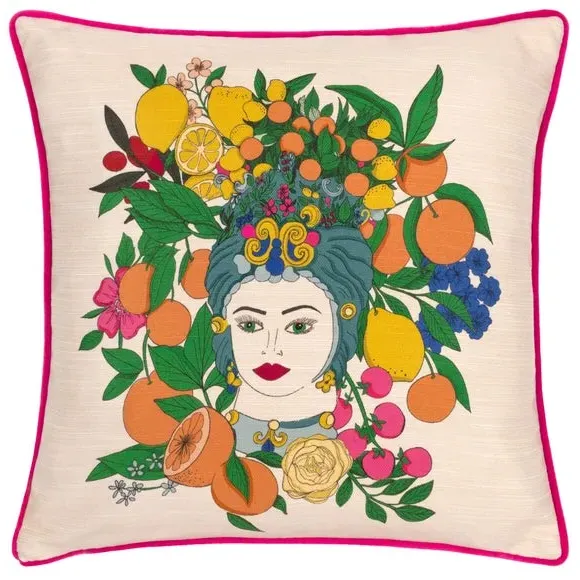 Square Cushion with Piped Trim - Magenta, Velvet