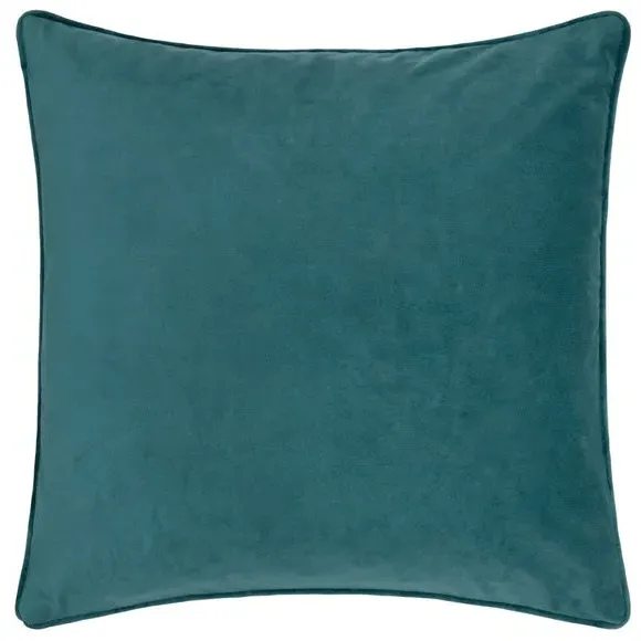 Square Cushion with Piped Trim - Teal, Velvet