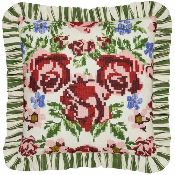 Square Cushion with Ruffle Edge - Willow, Cotton