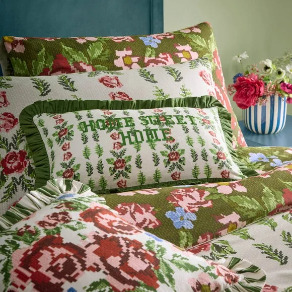 Square Cushion with Ruffle Edge - Willow, Cotton