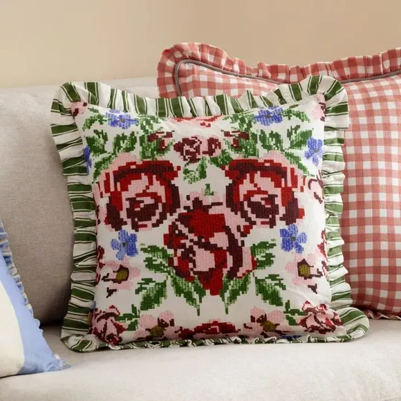Square Cushion with Ruffle Edge - Willow, Cotton image