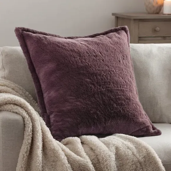 Square Reversible Cushion - Mulberry, Faux Fur