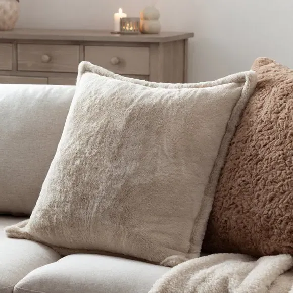 Square Reversible Cushion - Natural, Faux Fur
