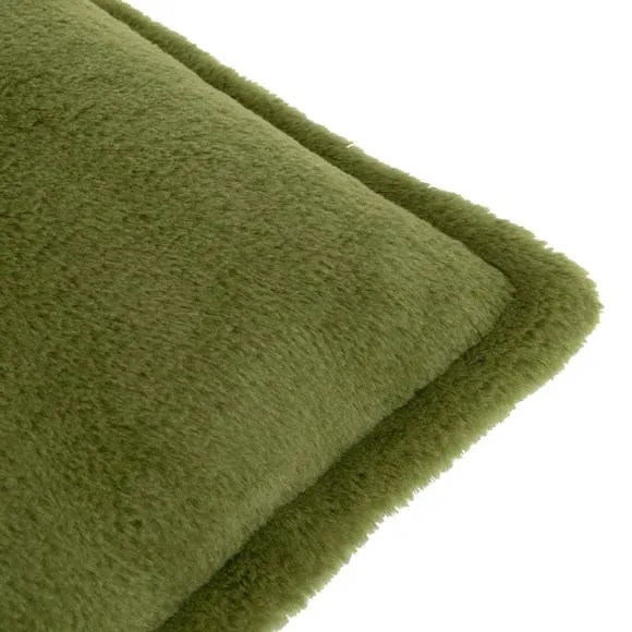 Square Reversible Cushion - Olive, Faux Fur