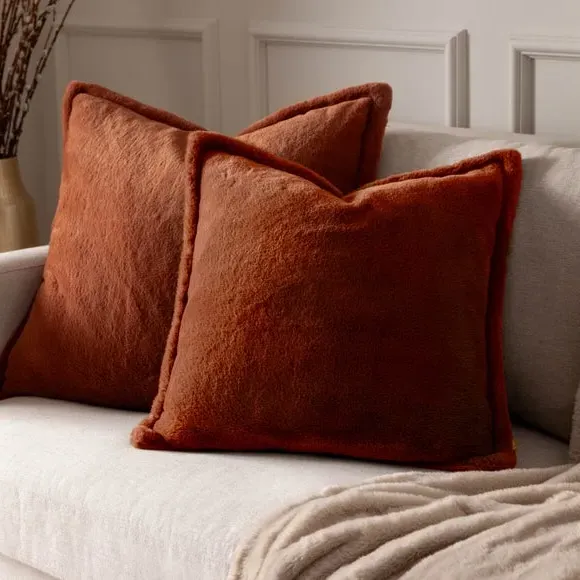 Square Reversible Cushion - Rust, Faux Fur