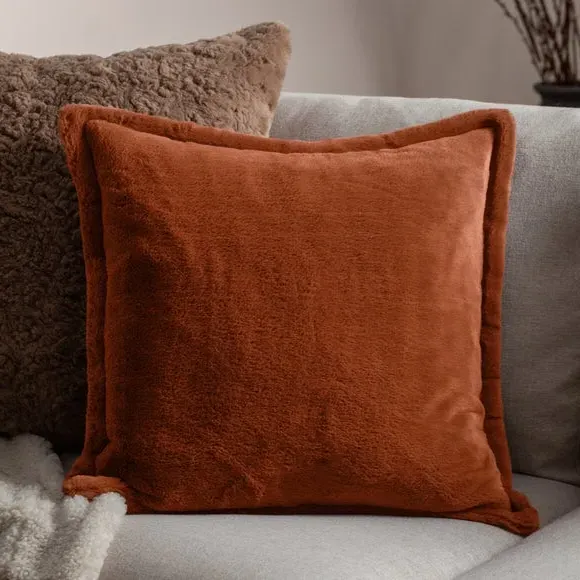 Square Reversible Cushion - Rust, Faux Fur