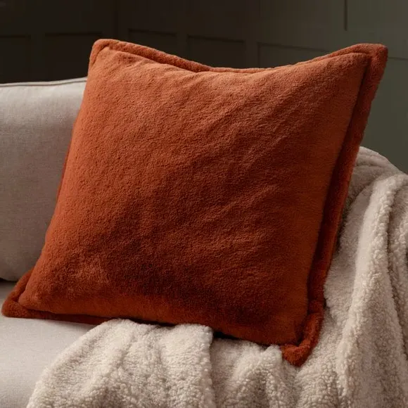 Square Reversible Cushion - Rust, Faux Fur