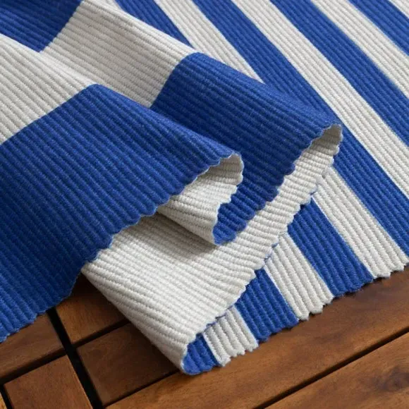 Striped Indoor Outdoor Rug - Blue, Polyester