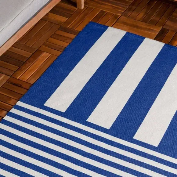 Striped Indoor Outdoor Rug - Blue, Polyester