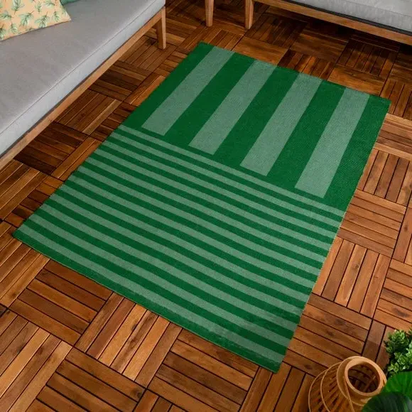Striped Indoor Outdoor Rug - Green, Polyester
