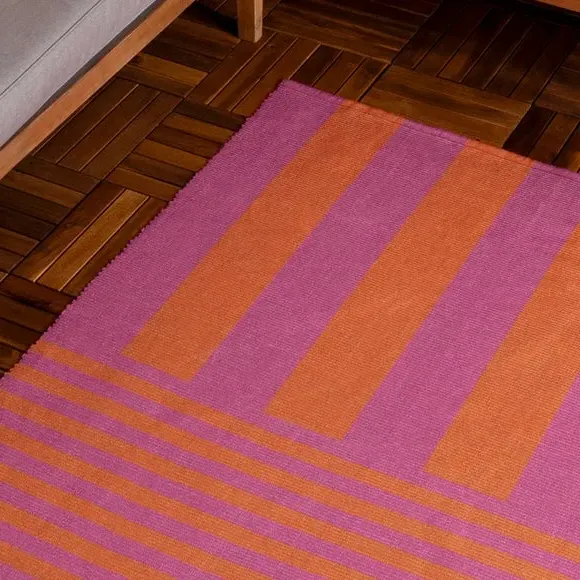 Striped Indoor Outdoor Rug - Orange, Polyester