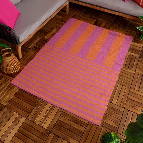 Striped Indoor Outdoor Rug - Orange, Polyester