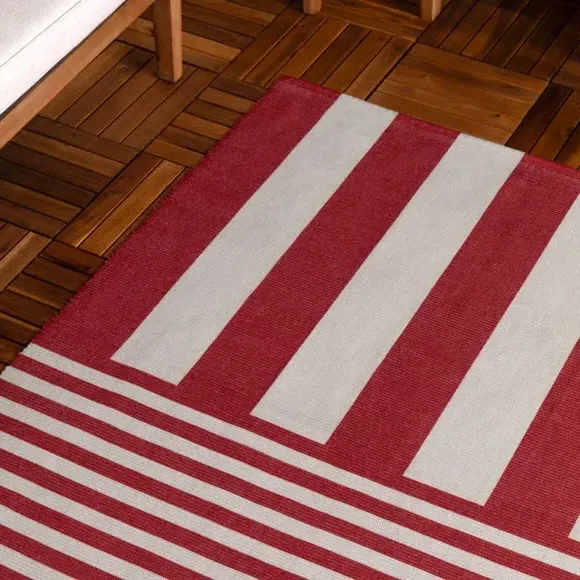 Striped Indoor Outdoor Rug - Red, Polyester