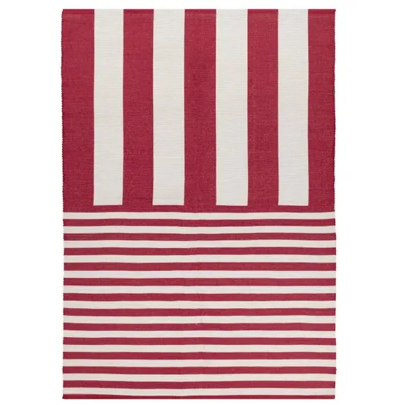 Striped Indoor Outdoor Rug - Red, Polyester
