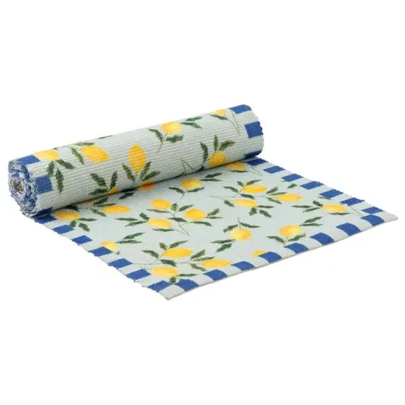 Table Runner with Lemon Design - Blue, Polyester
