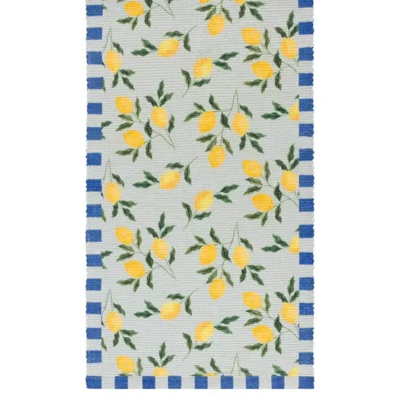 Table Runner with Lemon Design - Blue, Polyester