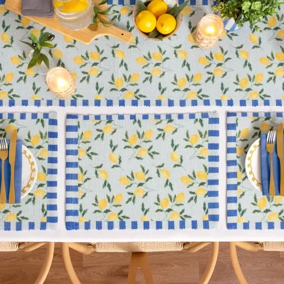 Table Runner with Lemon Design - Blue, Polyester