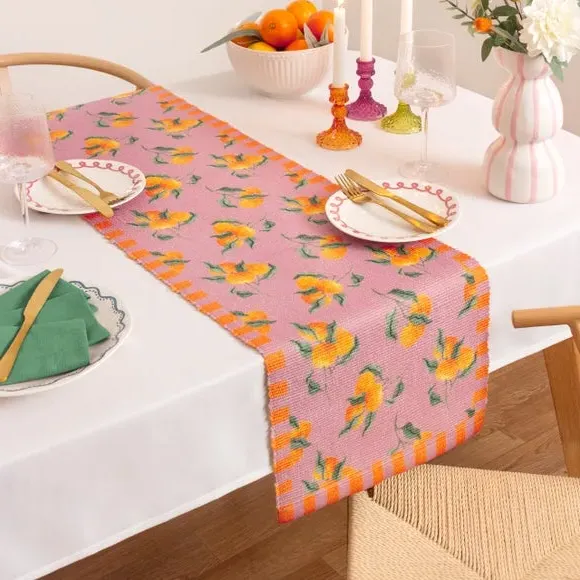 Table Runner with Orange Print - Pink, Polyester image