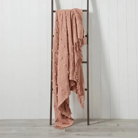 Textured Throw Blanket with Tassels - Blush image