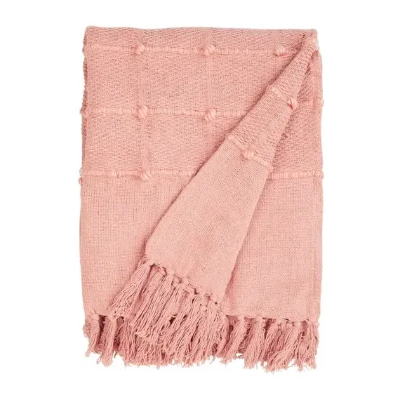 Textured Throw Blanket with Tassels - Grey, Cotton