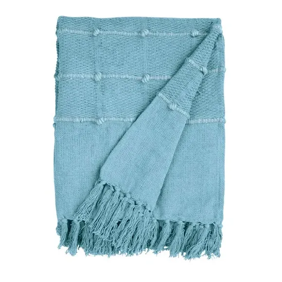 Textured Throw Blanket with Tassels - Seafoam