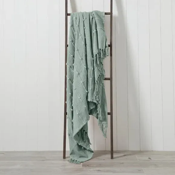 Textured Throw Blanket with Tassels - Seafoam
