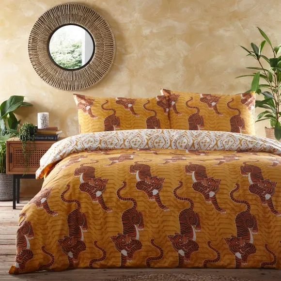Tiger Print Duvet Set - Mustard, Polycotton