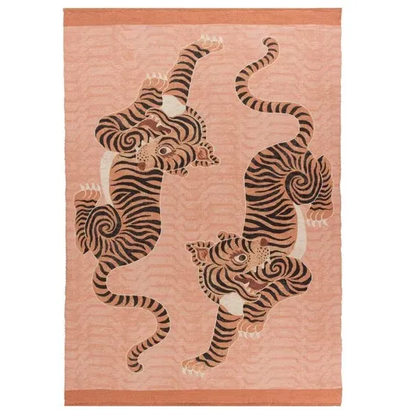 Tiger Print Washable Rug - Orange, Polyester