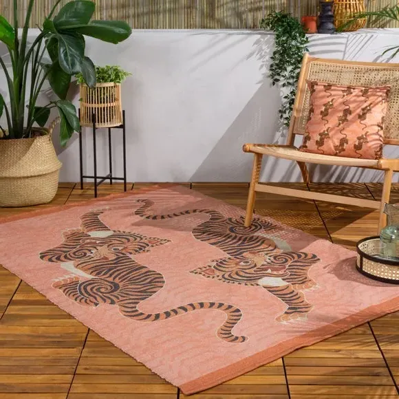 Tiger Print Washable Rug - Orange, Polyester image