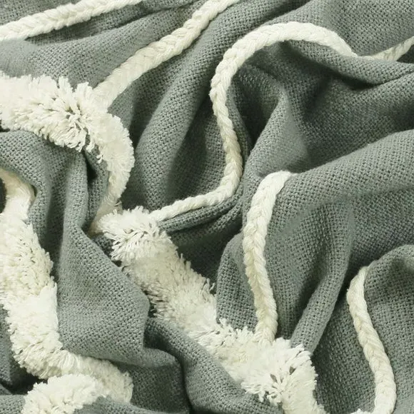 Tufted Throw Blanket with Tassels - Grey, Cotton