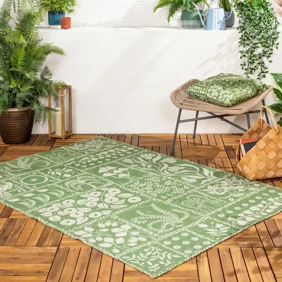 Washable Indoor Outdoor Rug - Green, Polyester image