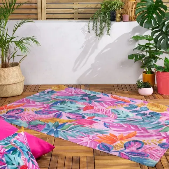 Washable Indoor Outdoor Rug - Pink, Polyester image