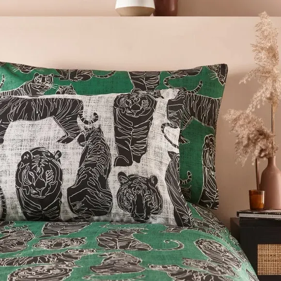 Wildcat Duvet Cover Set Reversible - Green, Cotton