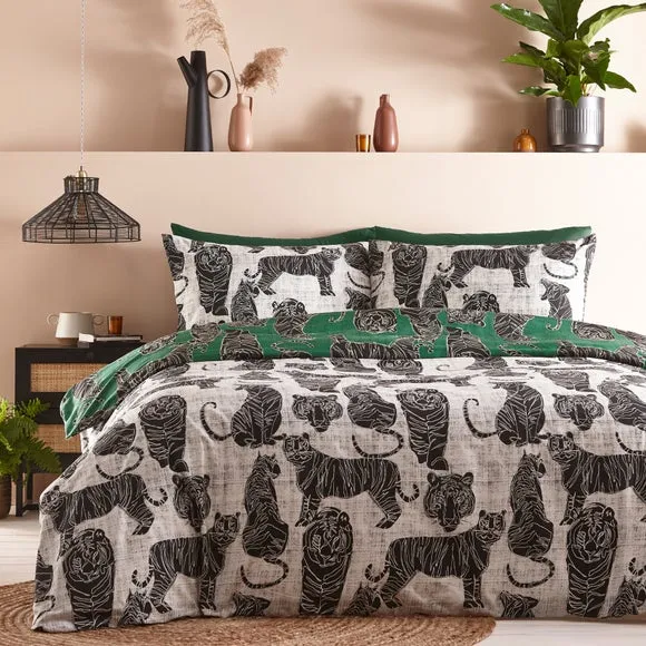 Wildcat Duvet Cover Set Reversible - Green, Cotton