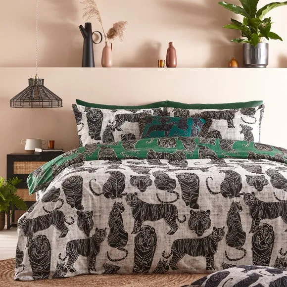 Wildcat Duvet Cover Set Reversible - Green, Cotton
